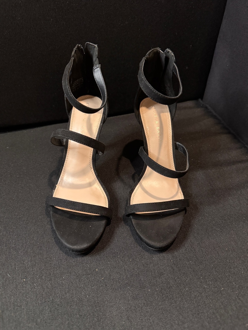 Kelly & Katie Black Three-Strap Ankle-Heel Sandals